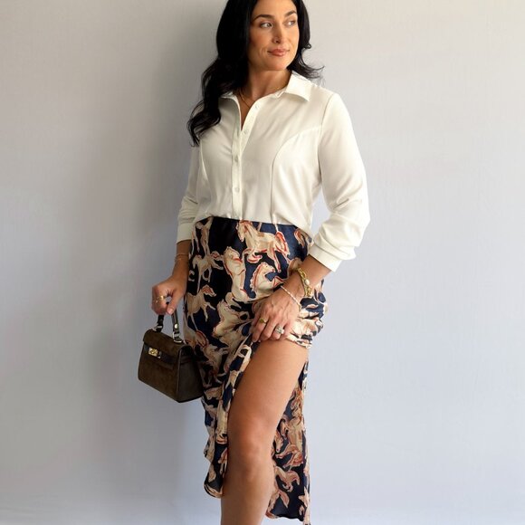 RESTOCK 11/12 | Women’s Horse Print Satin Midi Slip Skirt – Navy Blue - Picture 6 of 10